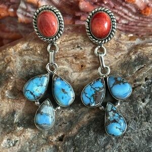 Golden Hills Turquoise Spiny Oyster Southwestern Sterling Silver Earrings